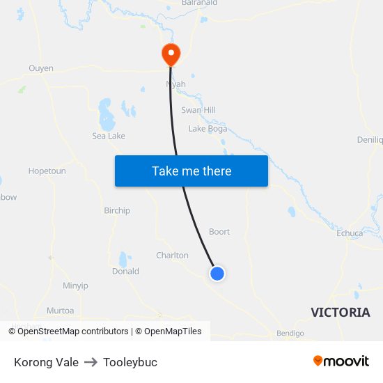Korong Vale to Tooleybuc map