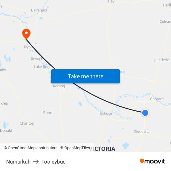 Numurkah to Tooleybuc map