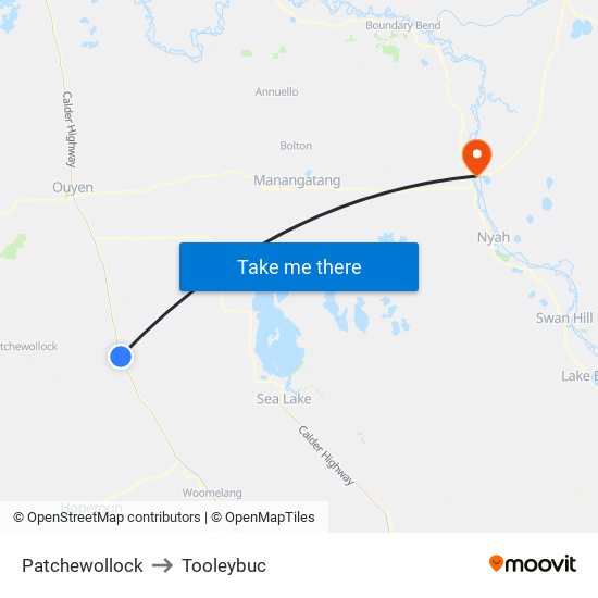 Patchewollock to Tooleybuc map