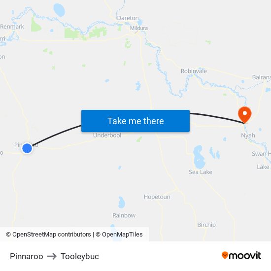 Pinnaroo to Tooleybuc map