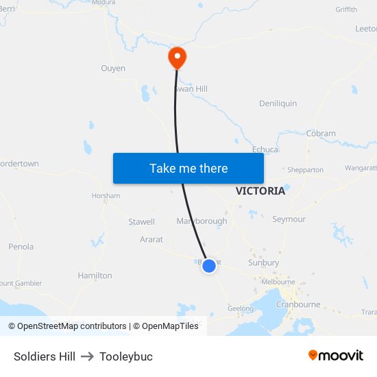 Soldiers Hill to Tooleybuc map