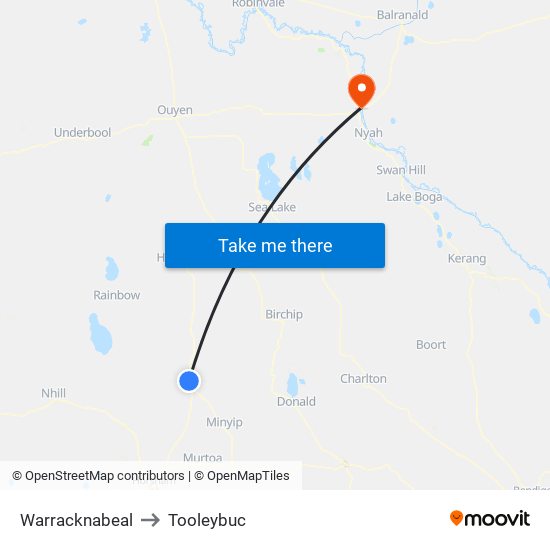 Warracknabeal to Tooleybuc map