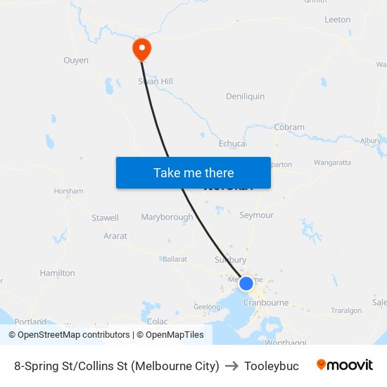 8-Spring St/Collins St (Melbourne City) to Tooleybuc map