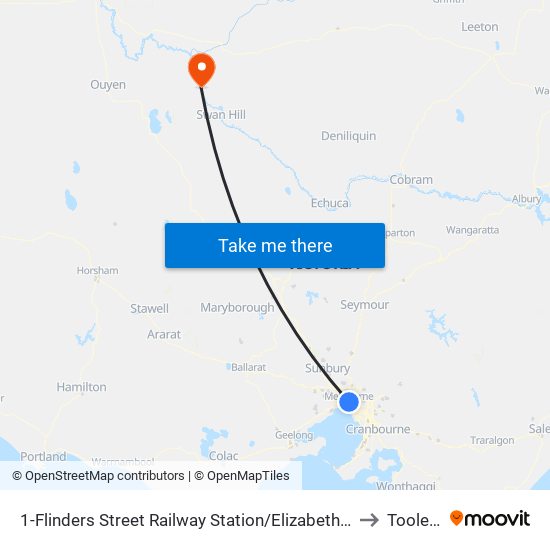 1-Flinders Street Railway Station/Elizabeth St (Melbourne City) to Tooleybuc map