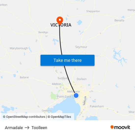 Armadale to Toolleen map