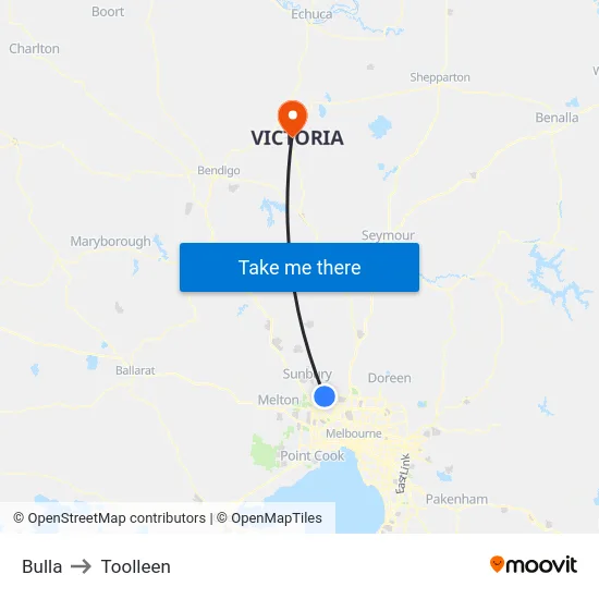 Bulla to Toolleen map