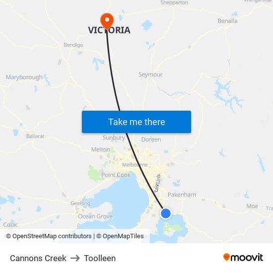 Cannons Creek to Toolleen map