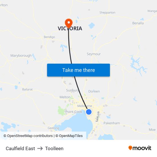 Caulfield East to Toolleen map