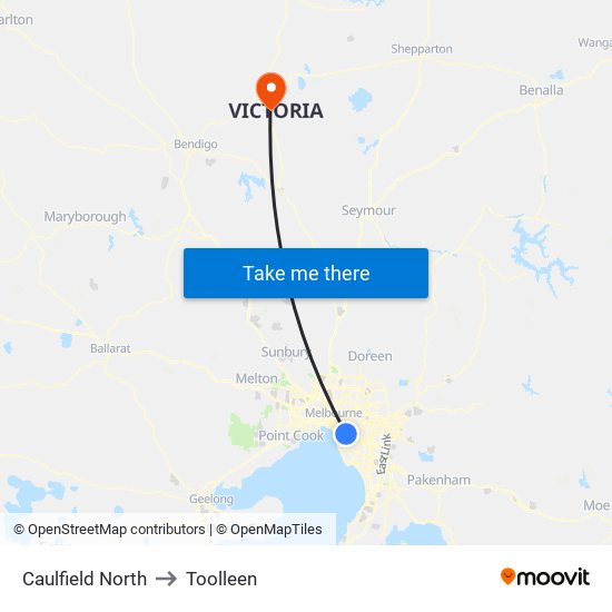 Caulfield North to Toolleen map