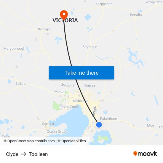 Clyde to Toolleen map