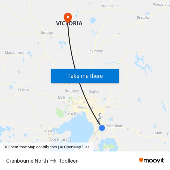 Cranbourne North to Toolleen map