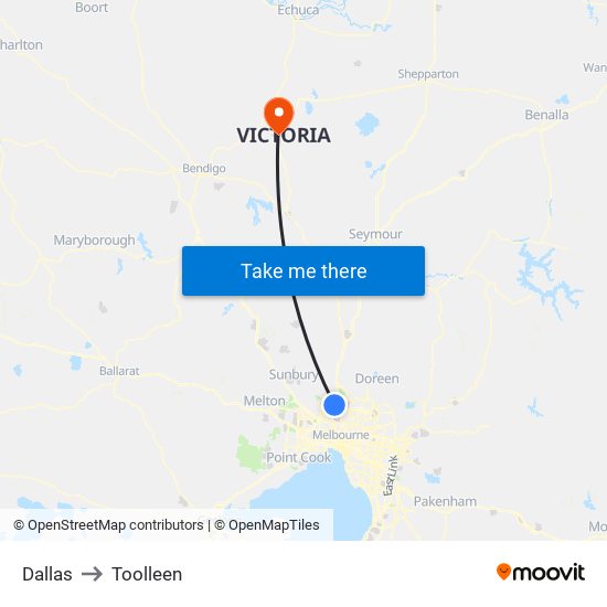 Dallas to Toolleen map