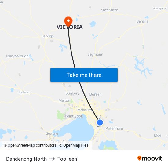 Dandenong North to Toolleen map