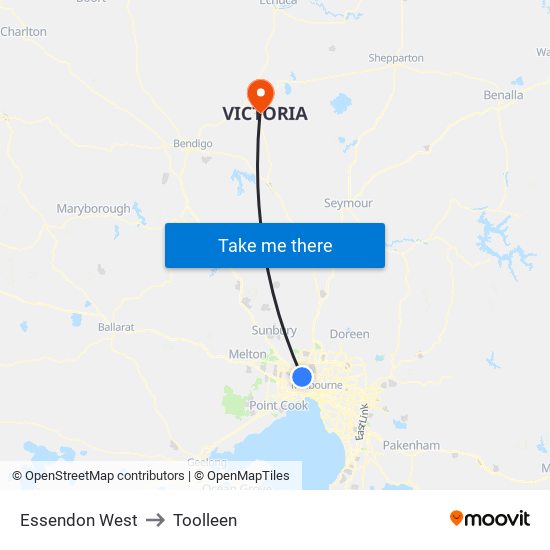 Essendon West to Toolleen map