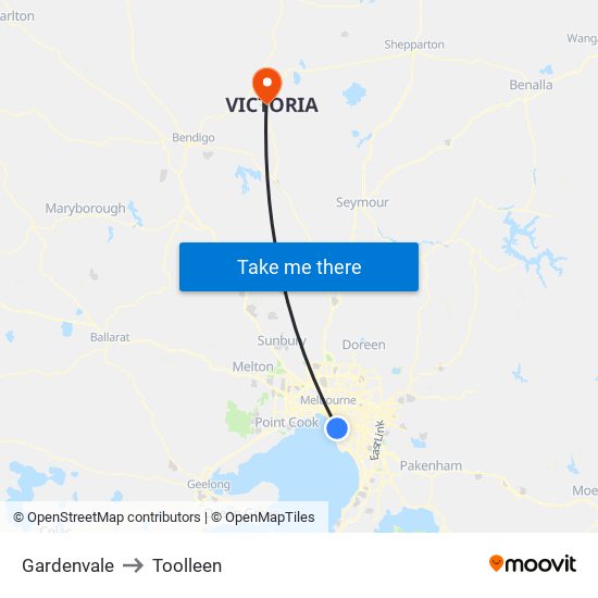 Gardenvale to Toolleen map