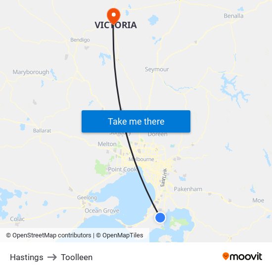 Hastings to Toolleen map