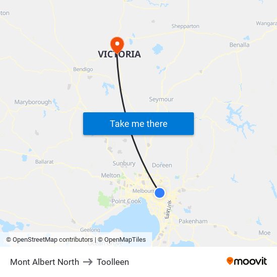 Mont Albert North to Toolleen map