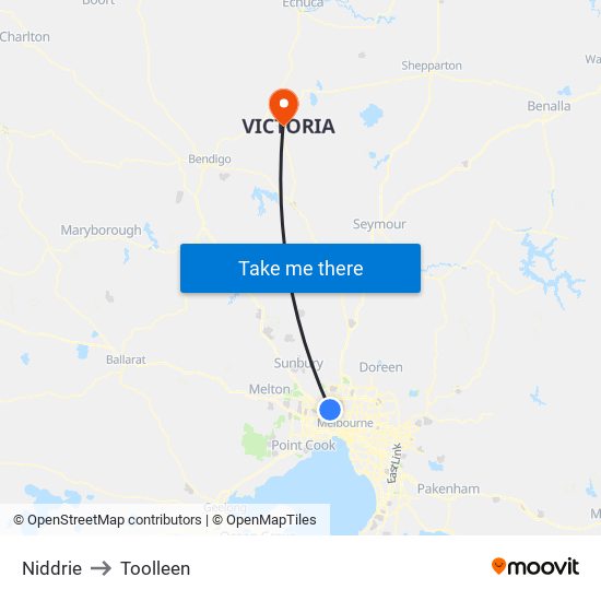 Niddrie to Toolleen map