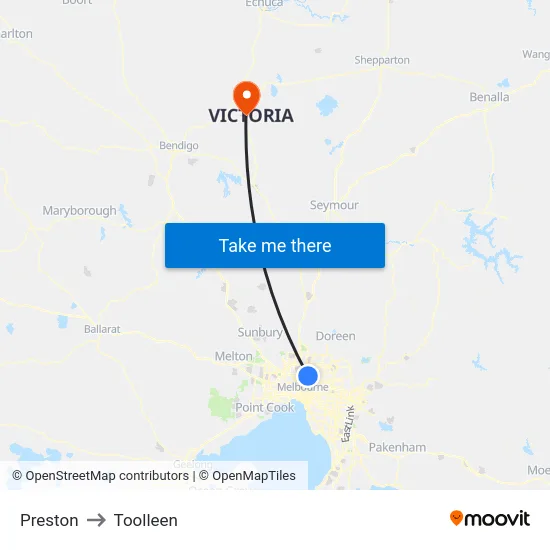 Preston to Toolleen map