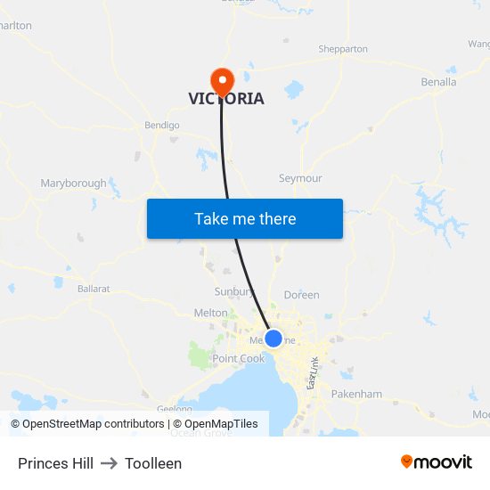 Princes Hill to Toolleen map