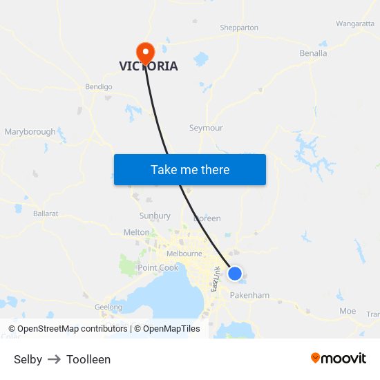 Selby to Toolleen map