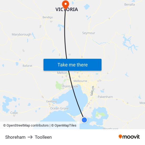 Shoreham to Toolleen map