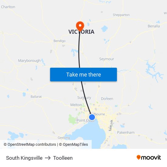 South Kingsville to Toolleen map