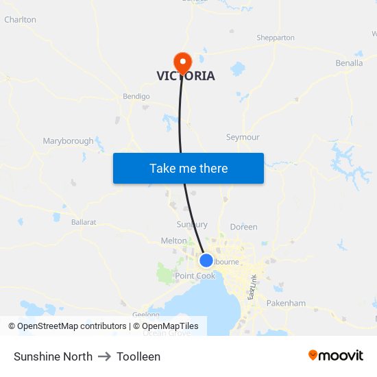 Sunshine North to Toolleen map