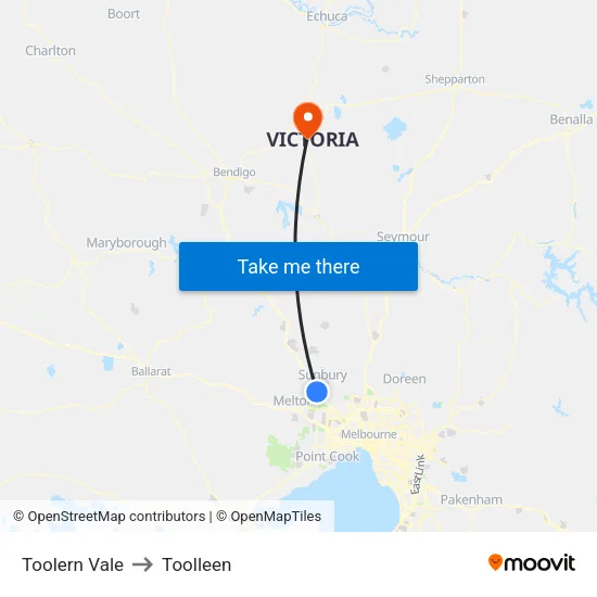 Toolern Vale to Toolleen map