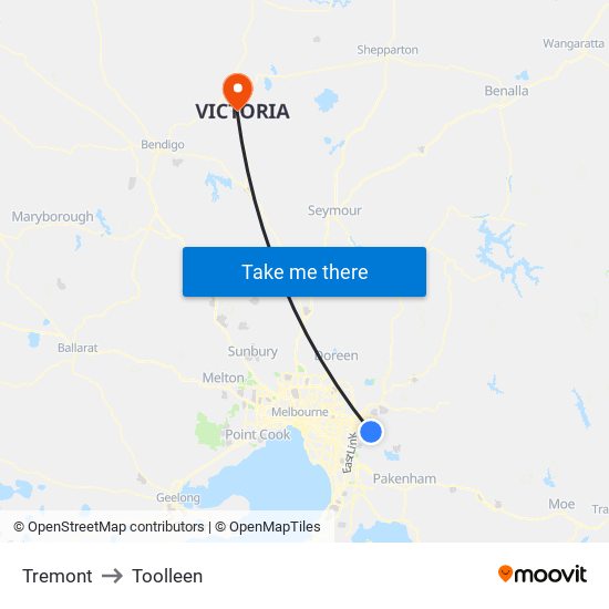 Tremont to Toolleen map