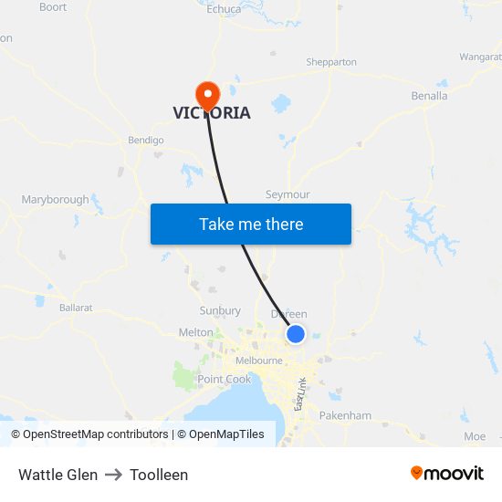 Wattle Glen to Toolleen map