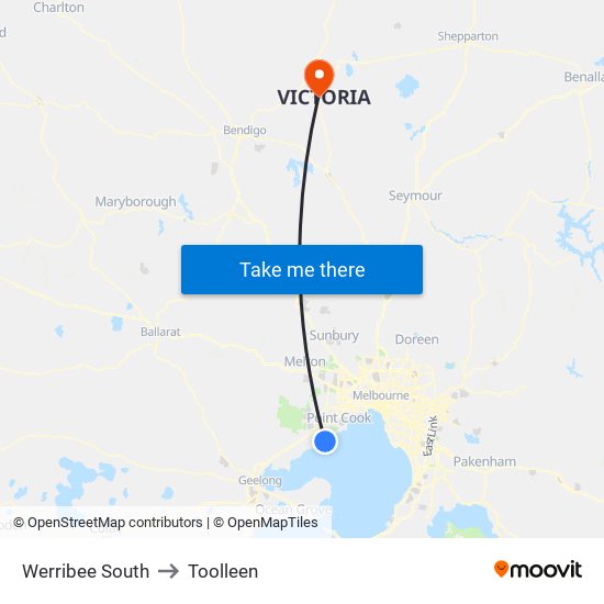 Werribee South to Toolleen map