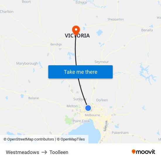 Westmeadows to Toolleen map