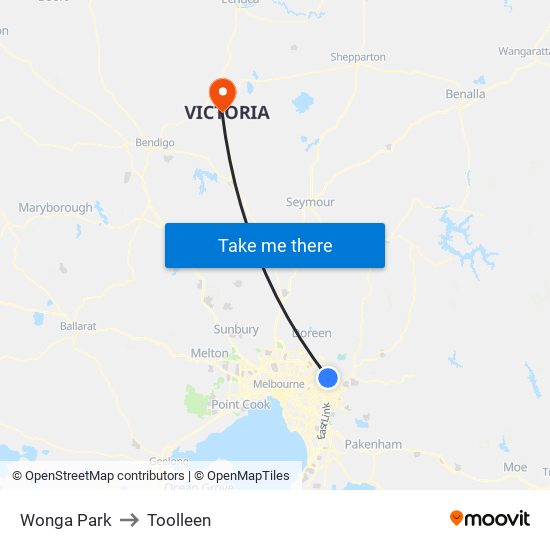 Wonga Park to Toolleen map