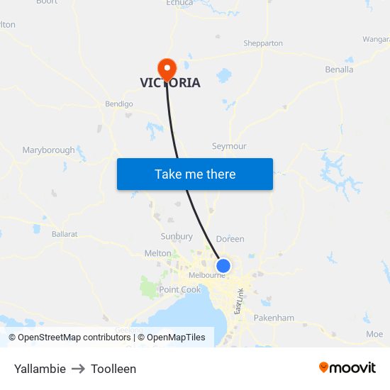 Yallambie to Toolleen map