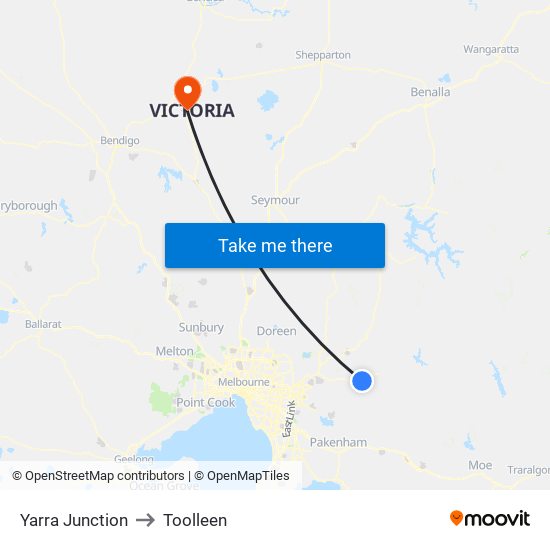 Yarra Junction to Toolleen map