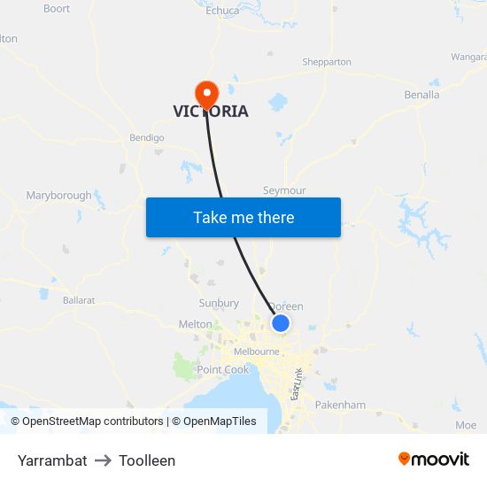 Yarrambat to Toolleen map