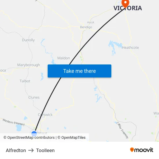 Alfredton to Toolleen map