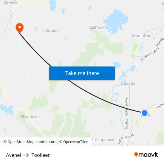 Avenel to Toolleen map