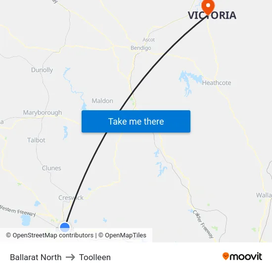 Ballarat North to Toolleen map