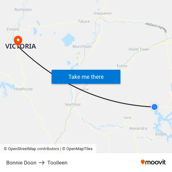 Bonnie Doon to Toolleen map