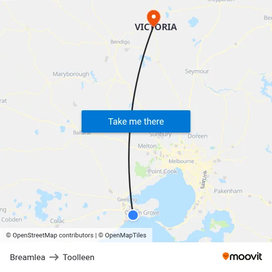 Breamlea to Toolleen map