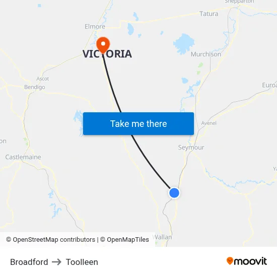 Broadford to Toolleen map