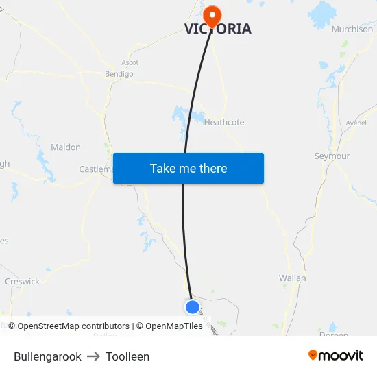 Bullengarook to Toolleen map