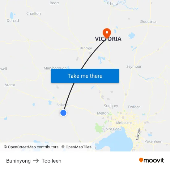 Buninyong to Toolleen map