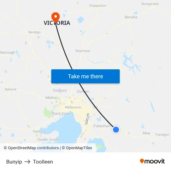 Bunyip to Toolleen map
