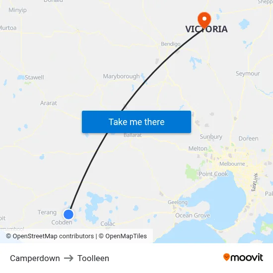 Camperdown to Toolleen map