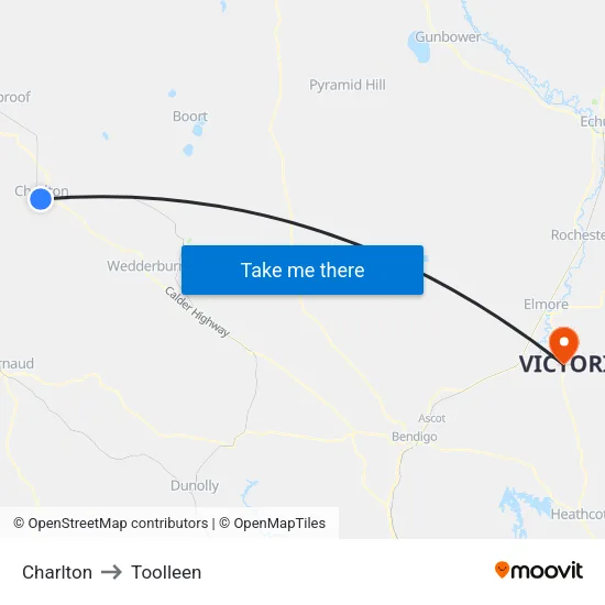 Charlton to Toolleen map