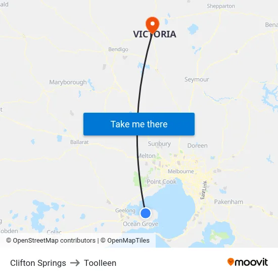Clifton Springs to Toolleen map