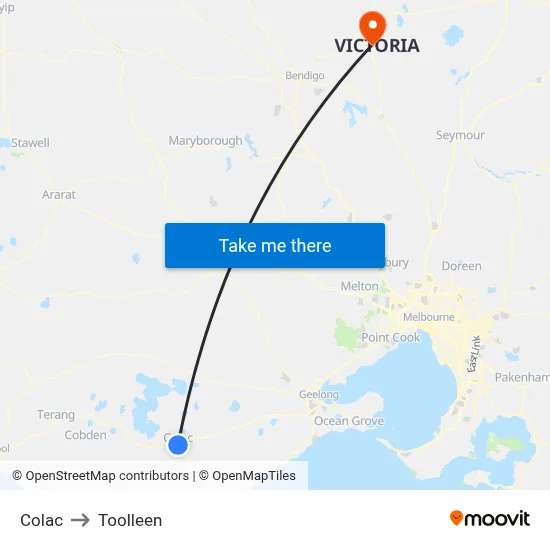 Colac to Toolleen map